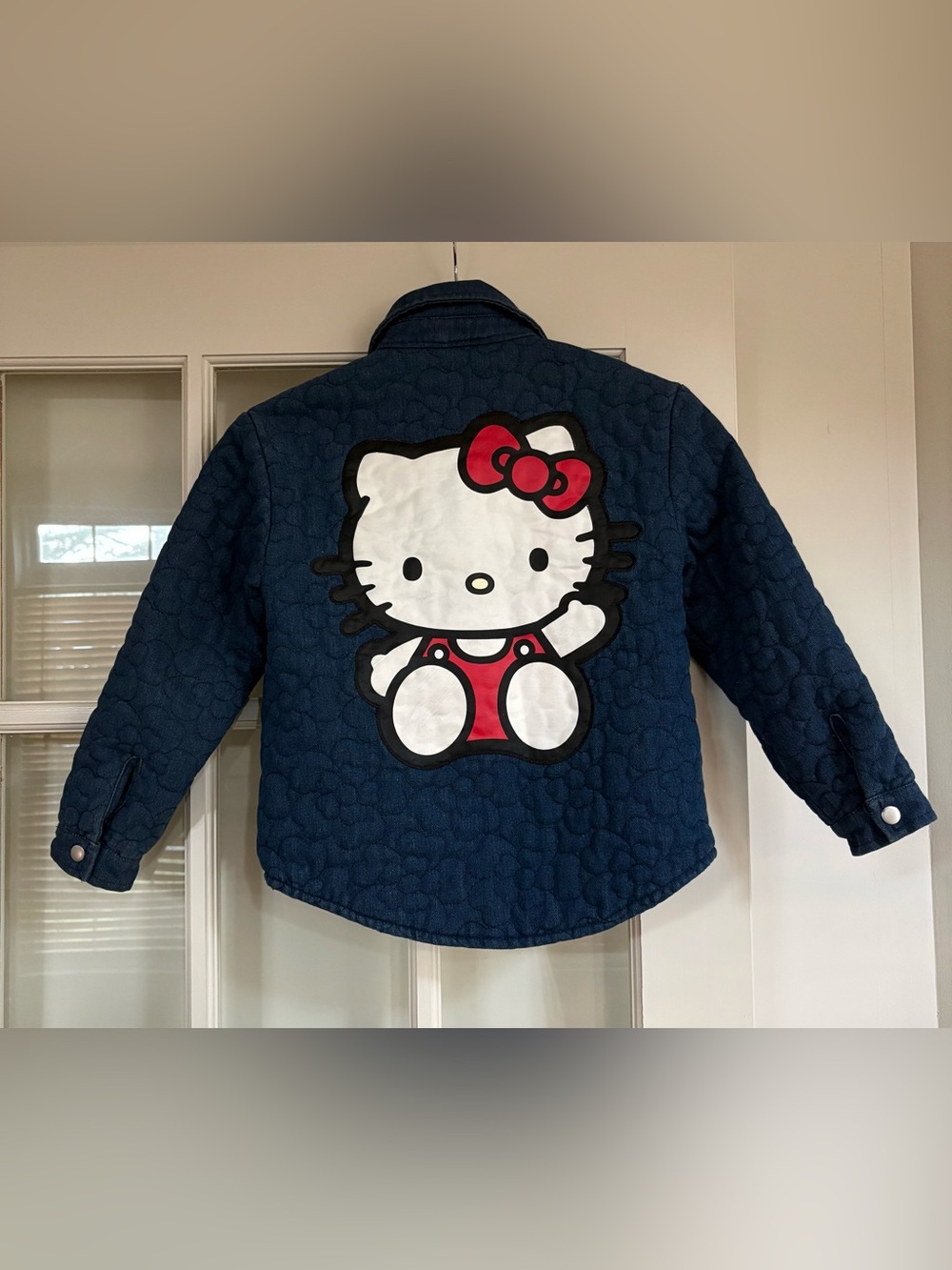 Hello Kitty Sanrio Quilted Denim Jacket Coat Blue Embroidered Patch Girls